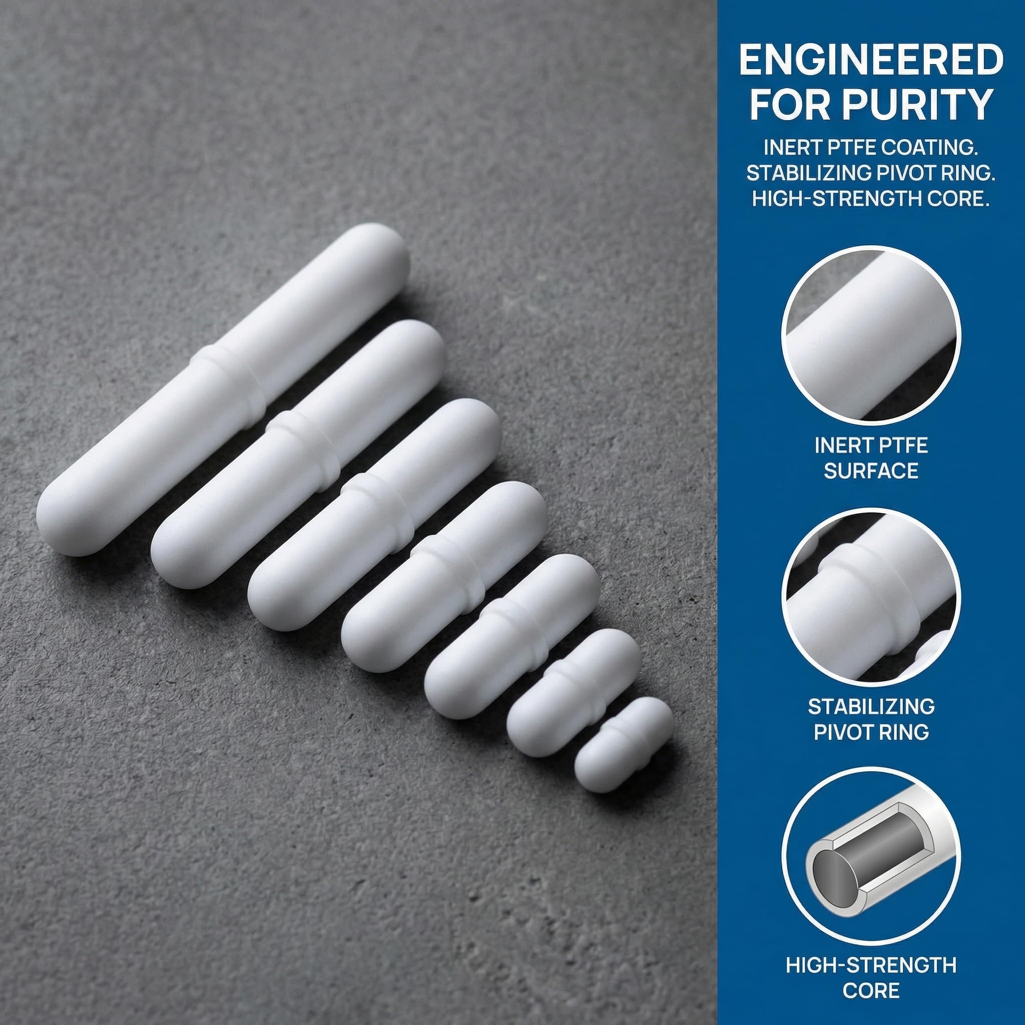 CHSZCHC Magnetic Stir Bar Set,7pcs Lab Type-B Mixed Size PTFE